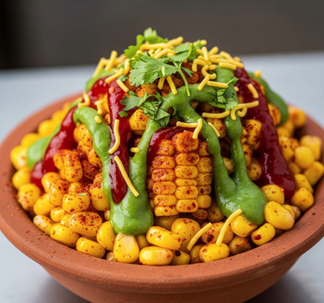 Spicy Masala Corn Chaat with lemon and herbs